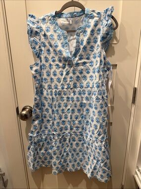 Southern Tide White Dress with Blue Floral Print